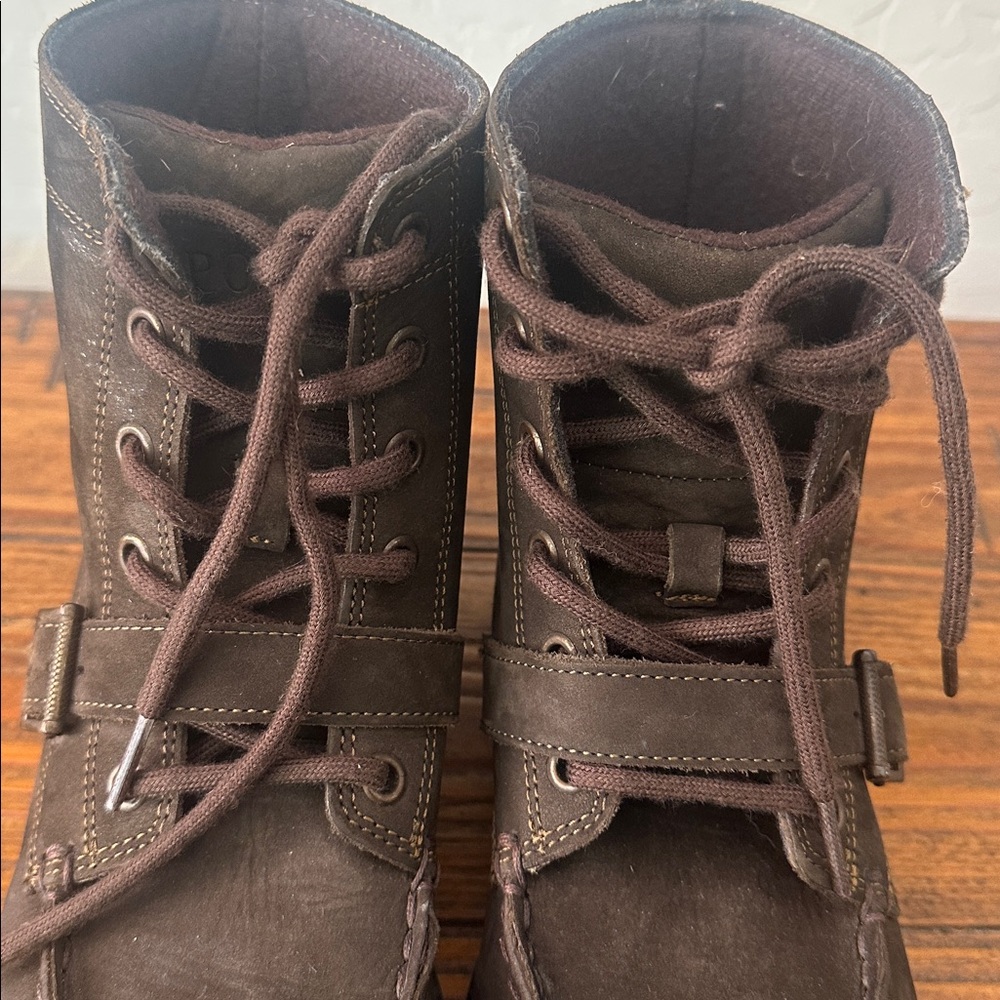 POLO Ralph Lauren Ranger Embroidered Polo Bear Brown Lace up Suede Boot Size 3 - Picture 8 of 16